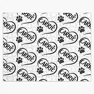 Carrie's pet dog or cat name in a heart with a paw, great gift for dog owners Jigsaw Puzzle