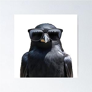 Funny Carrion crow Bird wearing sunglasses Poster