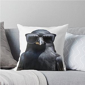 Funny Carrion crow Bird wearing sunglasses Throw Pillow