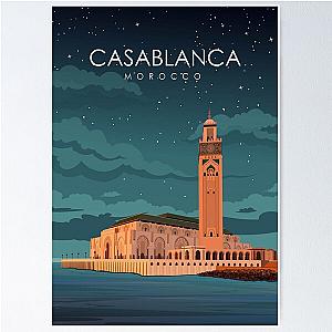 Casablanca Morocco Vintage Minimal Travel Poster at Night Poster