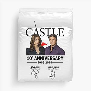 Castle 10Th Anniversary 2009 2019 Stana Katic Kate Beckett Nathan Fillion Ríchárd white Duvet Cover