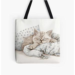 Cute kitten taking a catnap 26 All Over Print Tote Bag