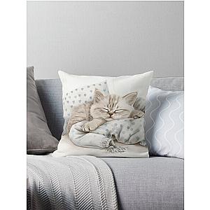 Cute kitten taking a catnap 26 Throw Pillow