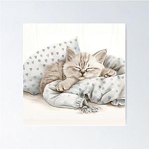 Cute kitten taking a catnap 26 Poster