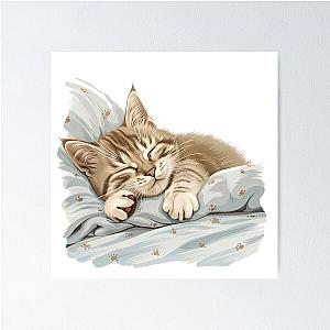 Cute kitten taking a catnap 28 Poster