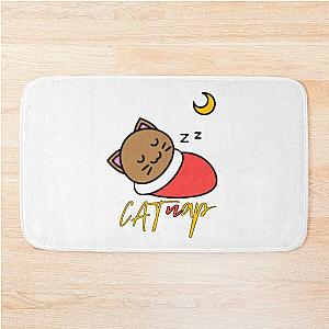 Catnap with red blanket  Bath Mat