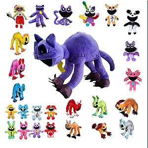 Scary Smliling Critters Stuffed Animal Mutant Hellcat Smiling Big Mouth Purple Cat Doll To Send Children Birthday Christmas Gift