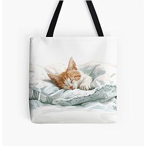 Cute kitten taking a catnap 27 All Over Print Tote Bag