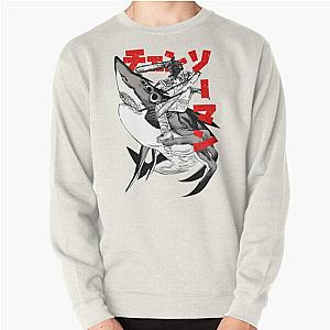 Chainsaw Man Sweatshirts - Chainsaw man riding shark  Pullover Sweatshirt RB0908 #555874