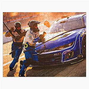Chase Elliott making a pit stop in 2024 NASCAR race car abstract Jigsaw Puzzle