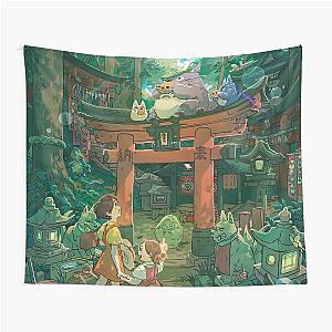 Cute art girl and monster -%[ghiblis]%- walking away  Tapestry