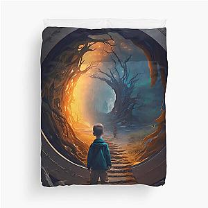 Boy Discovering Fantasy World Duvet Cover