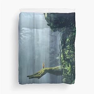 The Princess and the Sacred Statue: A Magical Encounter in the Waterfall Cave Duvet Cover