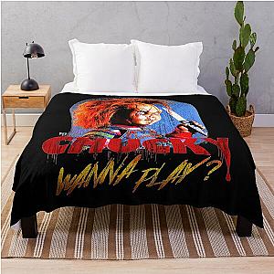 Child's Play Chucky Wanna Play Creepy Portrait  Throw Blanket