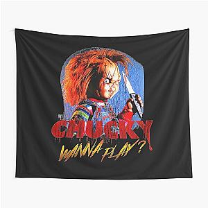 Child's Play Chucky Wanna Play Creepy Portrait  Tapestry