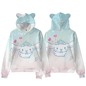 Sanrio Cartoon Cinnamoroll Cat Ears Hooded Digital Print Sweatshirt Hoodies