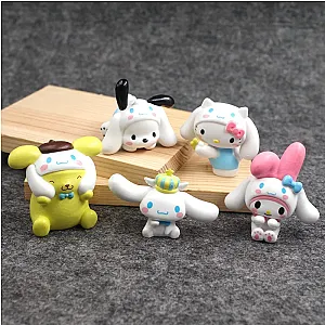 5Pcs/Set Cinnamoroll Anime Kitty Cat Kuromi Pompom Purin My Melody Ornaments Figure Toy