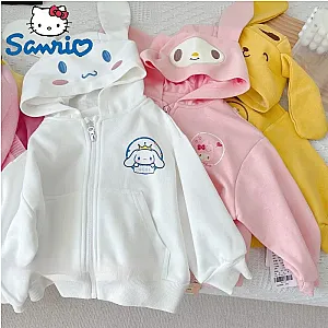 Sanrio Cinnamoroll Cartoon Dog With Ear Hat Long Sleeve Warm Hoodies