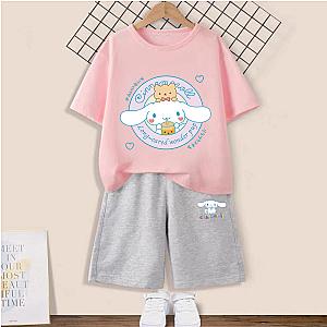 Cinnamoroll Cartoon Logo Children T-Shirt Shorts 2Pcs/sets