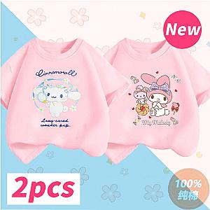 Melody Cinnamoroll Sanrio Anime Cartoons Casual Clothes Set T-shirts