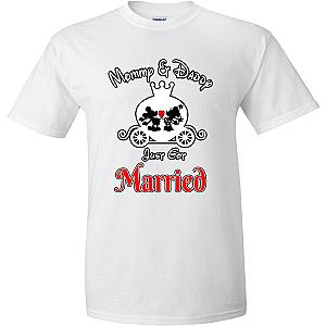 Mommy and Daddy just got married Celebrating Our Wedding at Disney with just married on back with customized date family matching tshirt