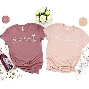 Mrs.Smith And Mrs.Johnson T-Shirt | Wedding Gift T-Shirts | Custom Bridal Gift T-Shirt