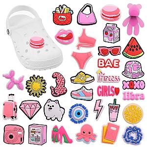 Hot Sale 1pcs PVC Shoe Charms Pink Hat Bag Camera Notebook Accessories