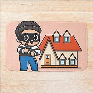 Merry Mischief Cute Thief with Crowbar Cartoon Icon Bath Mat
