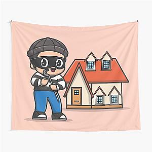 Merry Mischief: Cute Thief with Crowbar Cartoon Icon Tapestry