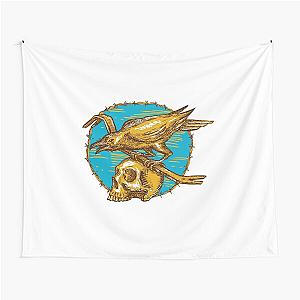 Crow Perching Crowbar Skull Barbed Wire Tapestry