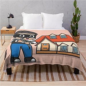 Merry Mischief: Cute Thief with Crowbar Cartoon Icon Throw Blanket