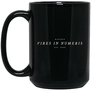 Bitcoin Merch - Vires in numeris 15 oz. Black Mug TCP1607