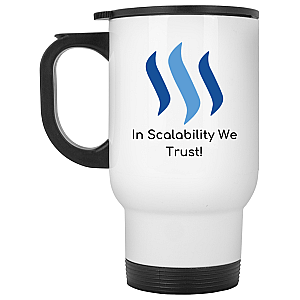 Steem Merch - Steem in scalability we trust White Travel Mug TCP1607