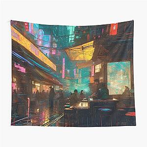 Cyber City at Night Wall Tapestry