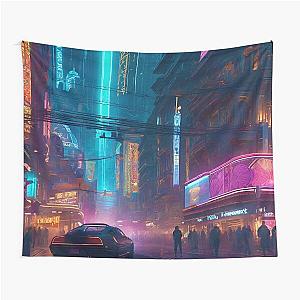 Cyber City Character Concept Tapestry - City at Night