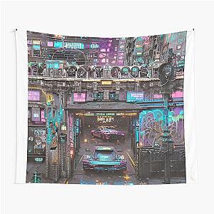 Cyber City Scene Tapestry - Chop Shop Garage