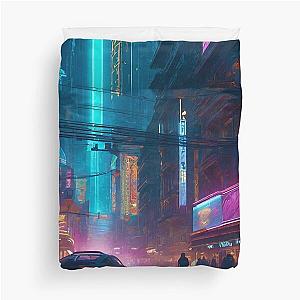 Cyber City Character Concept Duvet Cover - City at Night