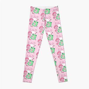 Cyberpunk Leggings - Cute Cottagecore Frog Strawberry Retro 90s Kawaii Aesthetic Y2K - Japanese Pink Fungi Mushrooms - Happy Bubble Milk Froggy - Cyberpunk Wierdcore Pinkish Frogge - Little Things for Teenagers Leggings RB1110