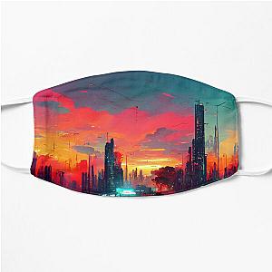 Cyberpunk Face Masks - Cyberpunk Sunset Landscape (Vibrant, Unique AI Art) Flat Mask RB1110