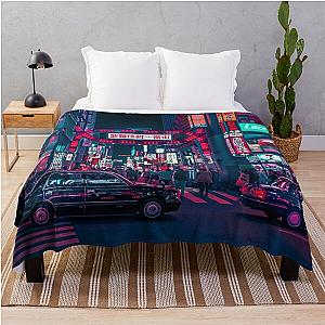 Cyberpunk Blanket - Cyberpunk Tokyo Street Throw Blanket RB1110