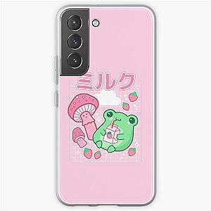 Cyberpunk Cases - Cute Cottagecore Frog Strawberry Retro 90s Kawaii Aesthetic Y2K - Japanese Pink Fungi Mushrooms - Happy Bubble Milk Froggy - Cyberpunk Wierdcore Pinkish Frogge - Little Things for Teenagers Samsung Galaxy Soft Case RB1110