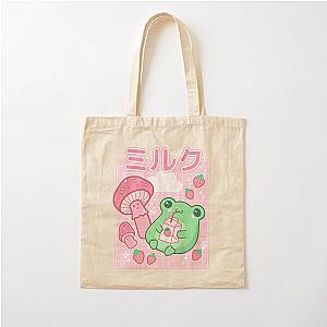 Cyberpunk Bags - Cute Cottagecore Frog Strawberry Retro 90s Kawaii Aesthetic Y2K - Japanese Pink Fungi Mushrooms - Happy Bubble Milk Froggy - Cyberpunk Wierdcore Pinkish Frogge - Little Things for Teenagers Cotton Tote Bag RB1110