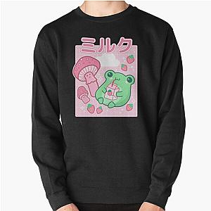 Cyberpunk Sweatshirts - Cute Cottagecore Frog Strawberry Retro 90s Kawaii Aesthetic Y2K - Japanese Pink Fungi Mushrooms - Happy Bubble Milk Froggy - Cyberpunk Wierdcore Pinkish Frogge - Little Things for Teenagers Pullover Sweatshirt RB1110