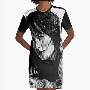 Dakota Johnson Black & White Portrait Made Of Points Graphic T-Shirt Dress