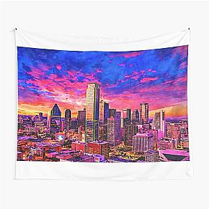Skyline of downtown Dallas, Texas at twilight watercolor painting