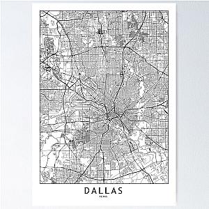 Dallas White Map Poster