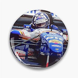Damon Hill racing his 1995 FW17 F1 racecar over the kerbs watercolour