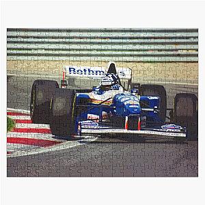 Damon Hill racing his 1995 FW17 F1 race car jigsaw puzzle.