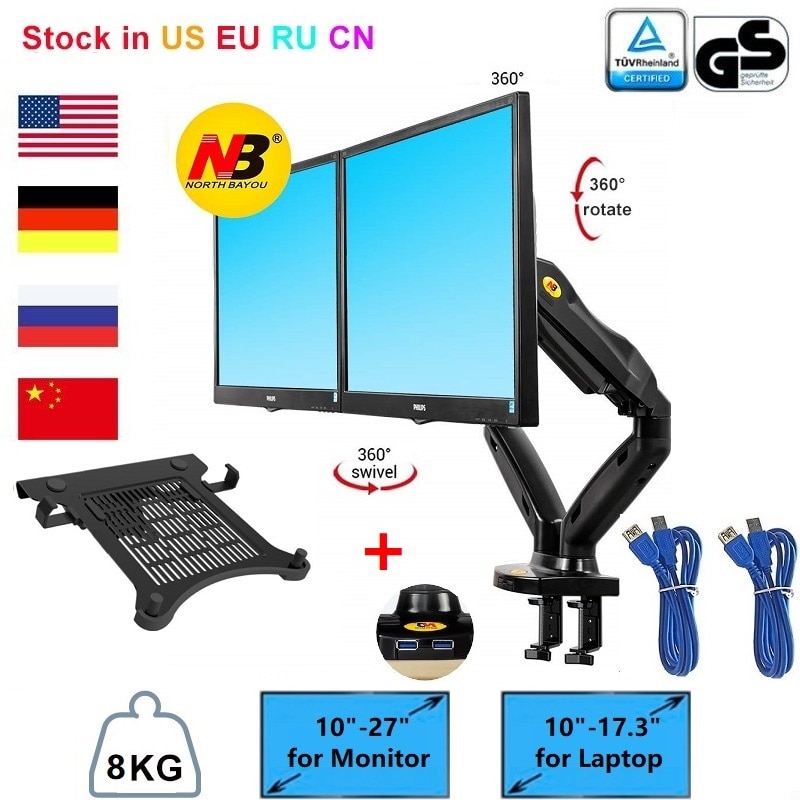 NB North Bayou F160 17 27 Full Motion Dual Ergonomic Monitor Stand Adjustable Gas Spring Mount - North Bayou