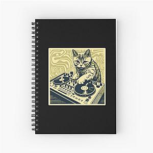 Cat DJ - Yellow Block Print - DJ Cat - Deadmau5 - Deadmouse Spiral Notebook